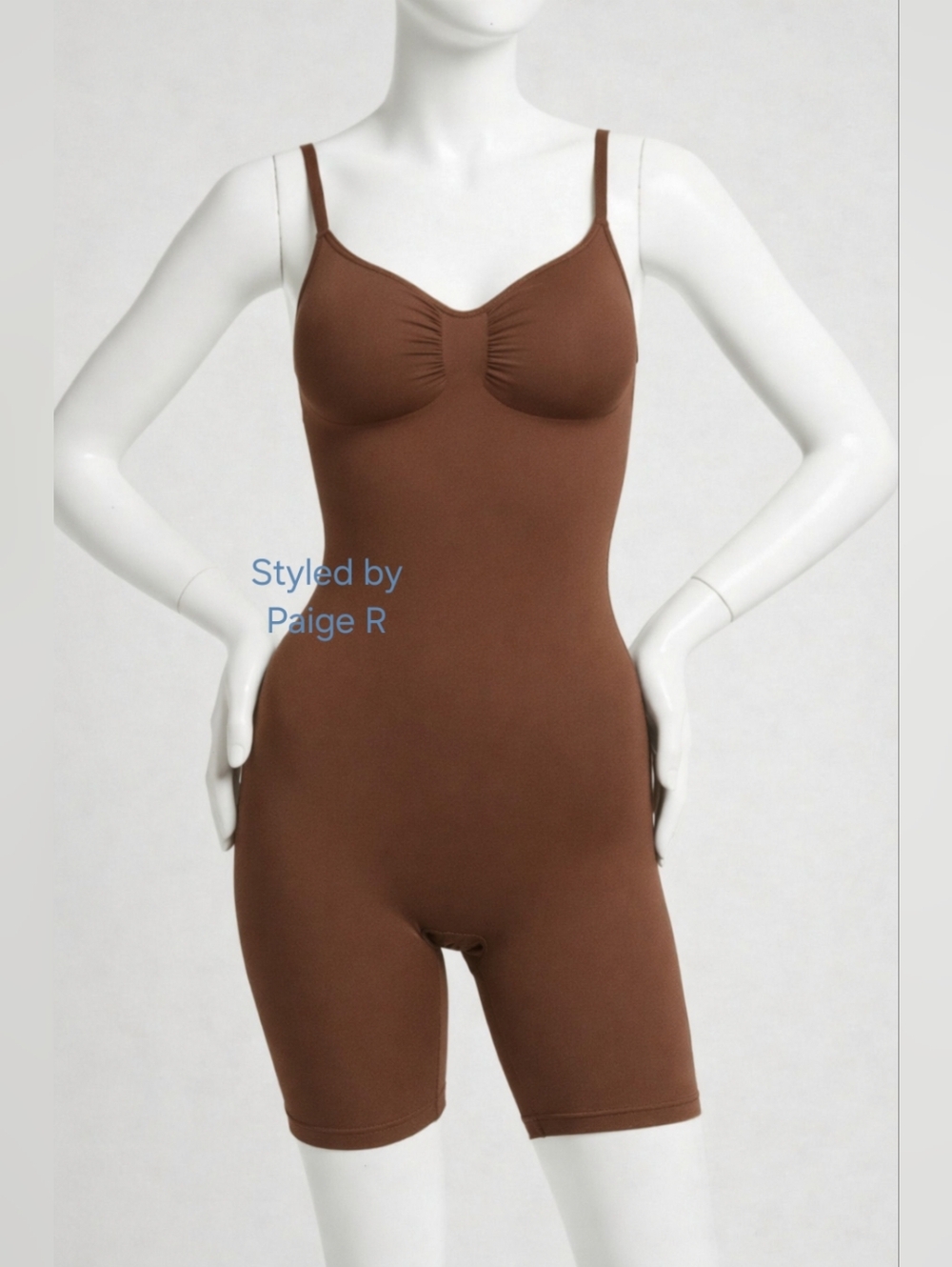 💕NEW SKIMS Seamless Sculpt Mid Thigh Shortie Bodysuit Shaper Brown COCOA L